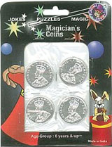 Magicians Manipulation Coins, Silver, Set of 4 Coins
